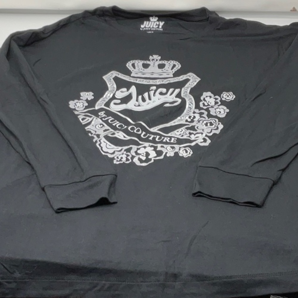 NWT Juicy Couture Women’s black/gray long sleeve logo tee, size M - Picture 8 of 8